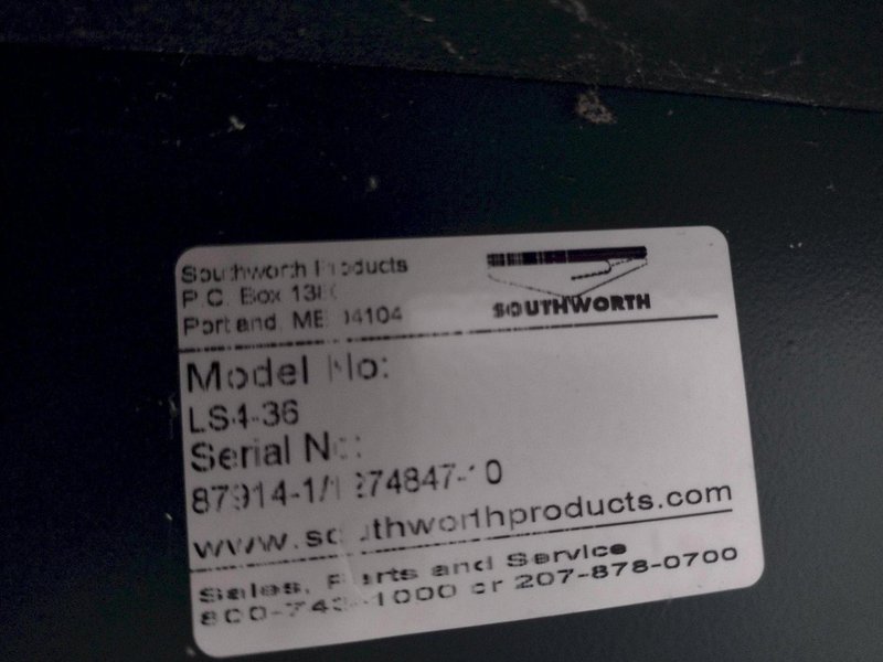 3800 LBS X 60" X 42" SOUTHWORTH MODEL #LS4-36 HYDRAULIC SCISSOR LIFT TABLE WITH ROLLER TOP, 110 VOLT: STOCK #20884