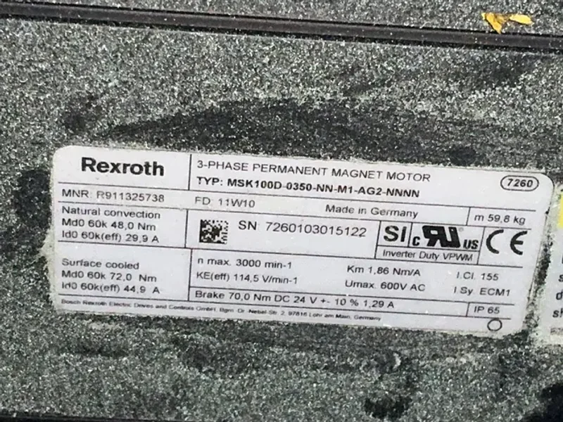 REXROTH 3000RPM SERVO MOTOR  -  MSK100D-0350-NN-M1-AG2-NNNN