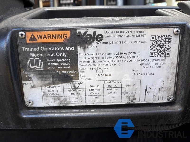 2019 - 3,000 LB. YALE MODEL ERP030VTN36TE084