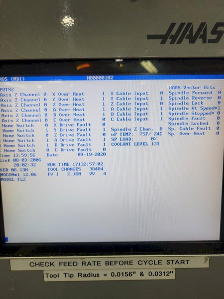 HAAS TL-2 CNC TOOLROOM LATHE, 2006 – Tailstock, Coolant