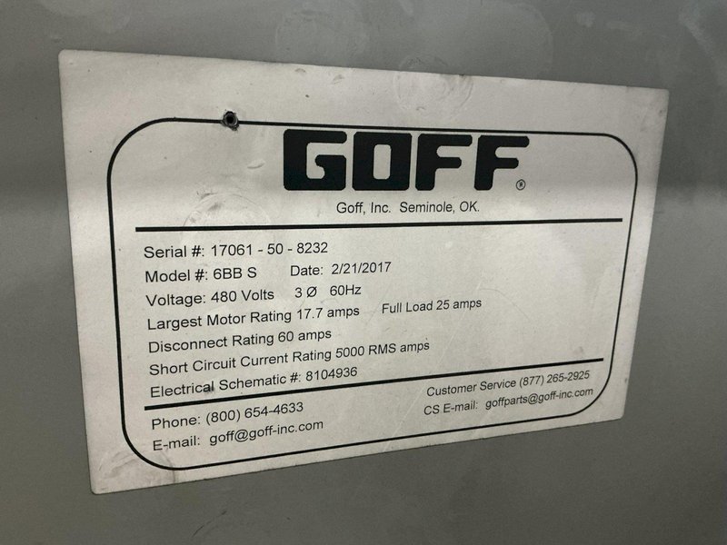 6 CU FT GOFF MODEL #6BB RUBBER BELT TUMBLE TYPE BLAST MACHINE W/ DUST COLLECTOR: YOBRO #25939