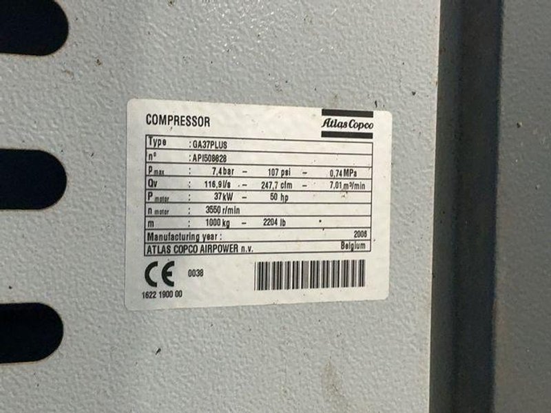 Atlas Copco 50 Hp Air Compressor - Ga37plus