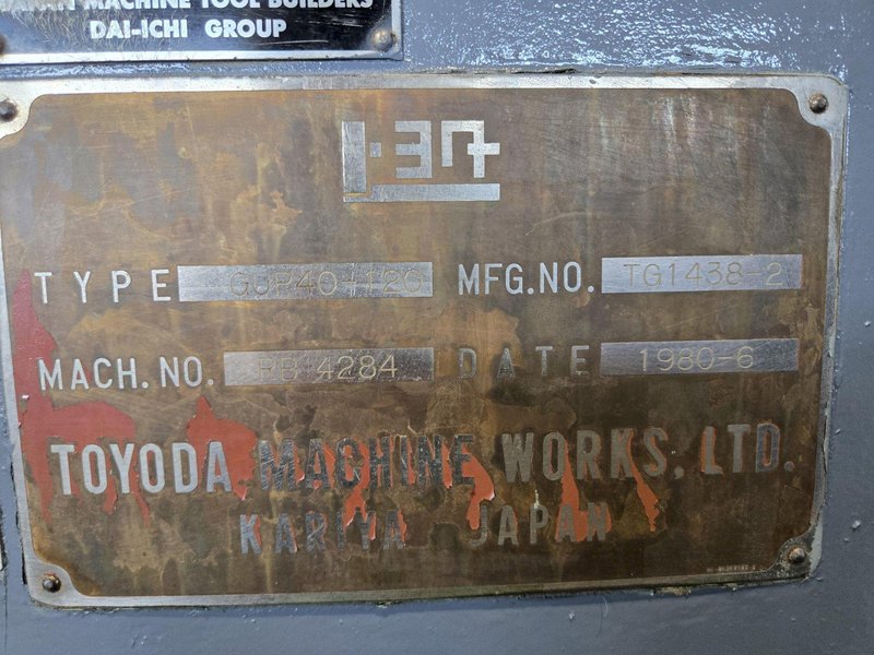 20" X 48" TOYODA MODEL #GUP40-120 CYLINDRICAL GRINDER. STOCK # 0653726