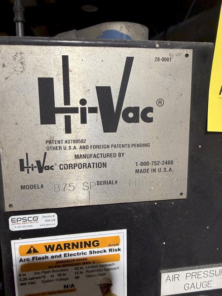 HiVac model 875 SP stationary vacuum s/n HV5731 with remote controls, 731 hours