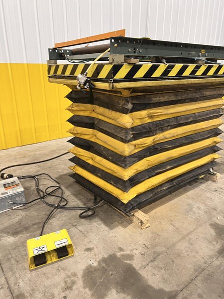 3500 LB X 60" X 36" SOUTHWORTH MODEL #4428610 HYDRAULIC SCISSOR LIFT TABLE WITH ROLLER TOP: STOCK #20933
