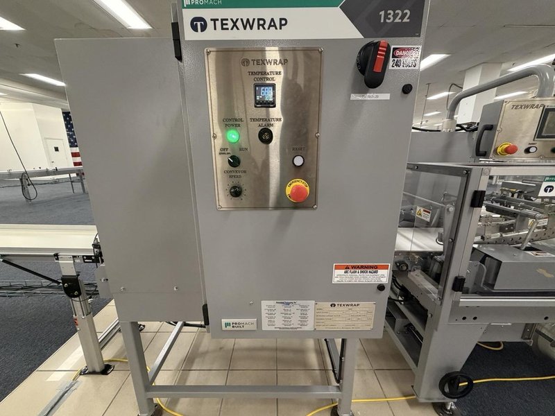 Complete Packaging Line for trays / flat Product including Custom Conveyor System, (2) Texwrap L-Bar Sealers and Heat Tunnels, Econocorp Automatic Cartoner and Case Packer and CTM Case labeler, 2023