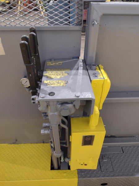 20,000 LBS X 54" X 36" BRANER HYDRAULIC COIL CAR UPENDER WITH POWER FEED CONVEYOR: YOBRO #25238