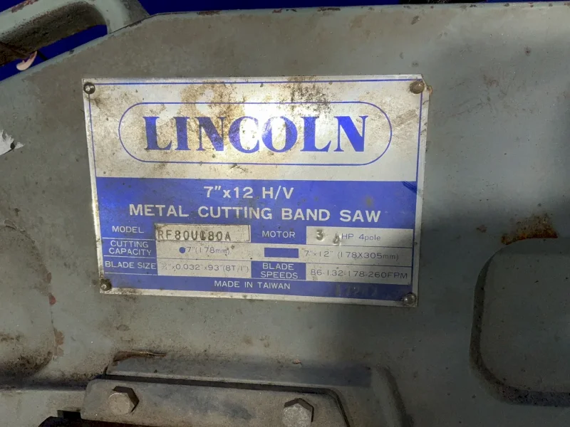 LINCOLN 7” CUTTING CAPACITY, 7”X12” METAL CUTTING BAND SAW  -  RF80UC80A