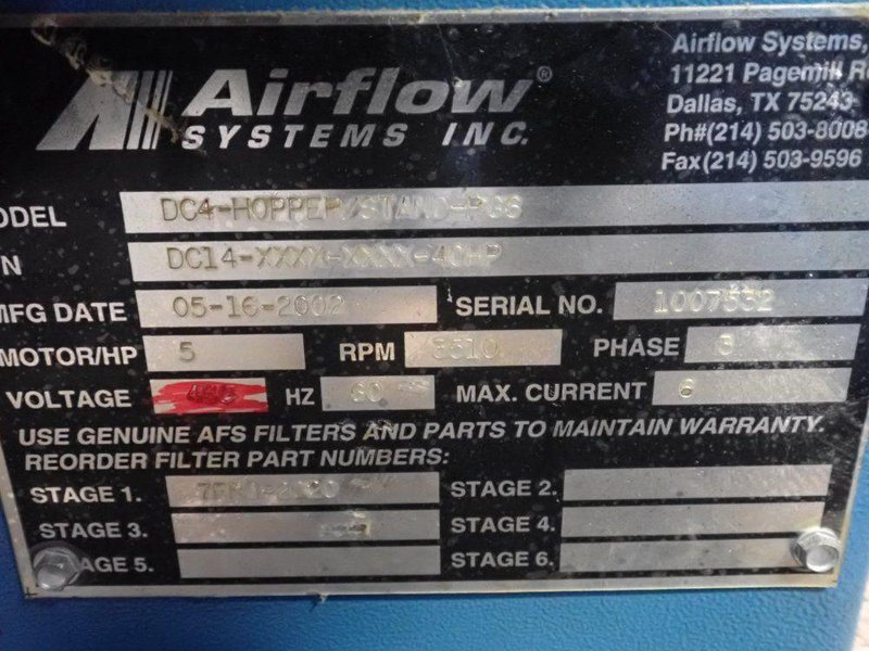 AIR PURIFIERS INC. DUST COLLECTOR   -  DC4-HOPPER/STAND-PGS