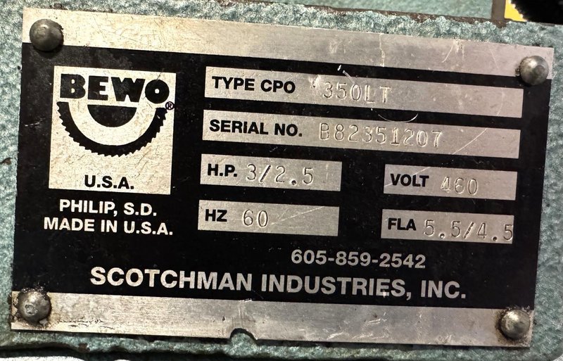 14" Scotchman Cold Saw CP0 350LT, Miter, 4-7/8" Tube, 2" Solids,  3 HP