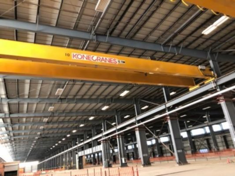 15 TON X 91'8" SPAN KONE CXTD DOUBLE GIRDER BRIDGE CRANE, NEW 2007