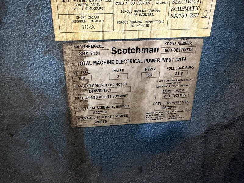 21" X 31" SCOTCHMAN MODEL SHA-3121 AUTOMATIC HORIZONTAL MITERING BANDSAW: YOBRO #24628