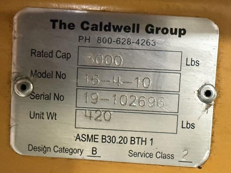 8,000 LBS (4 TON) X 10' CALDWELL MODEL #16-4-10 LIFTING BEAM SPREADER BAR: STOCK #22565