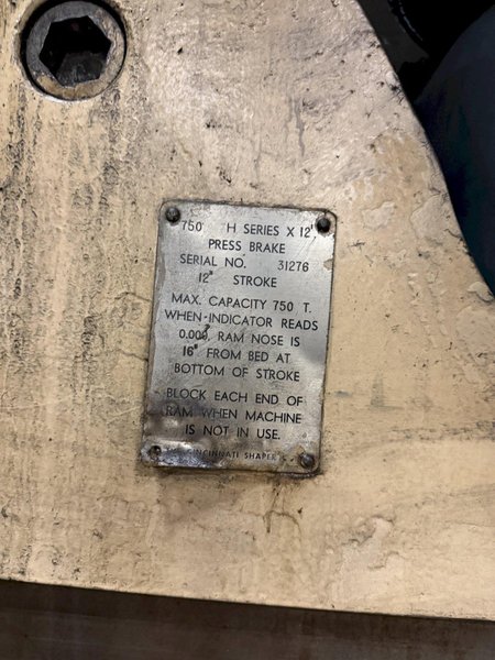 750 TON X 16' CINCINATTI 750HX12 HYDRAULIC PRESS BRAKE. STOCK #0432726