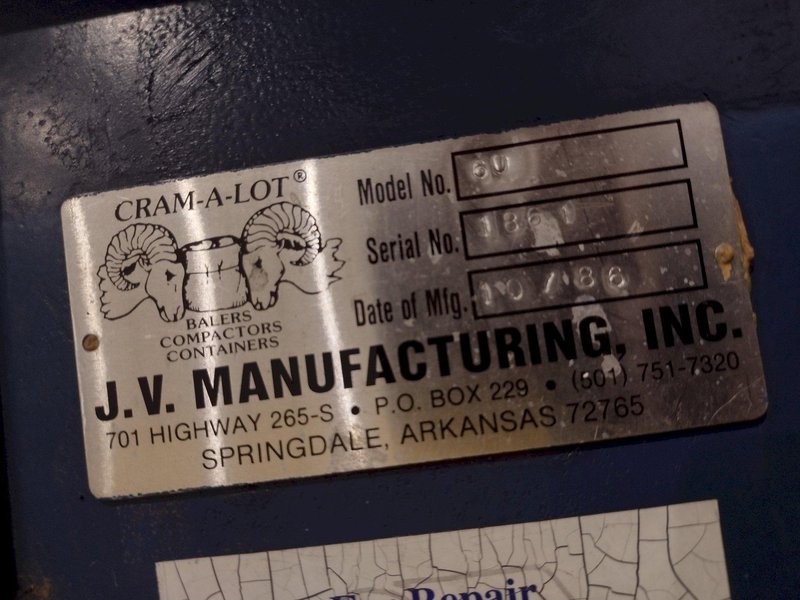 60" x 30" JV CRAM-A-LOT MODEL #60 DOWNSTROKE CARDBOARD VERTICAL BALER: STOCK #23602