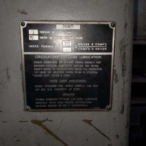 GOULD AND EBERHARDT MODEL #36HS HEAVY DUTY SPUR GEAR HOBBER: STOCK #20228