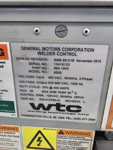 WTC MEDWELD 6005 WELDER CONTROL REV L USED