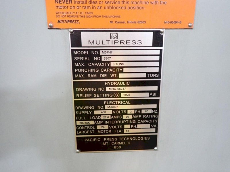 8 TON MULTIPRESS MODEL #M5P-8 HYDRAULIC C-FRAME PRESS: YOBRO #24267