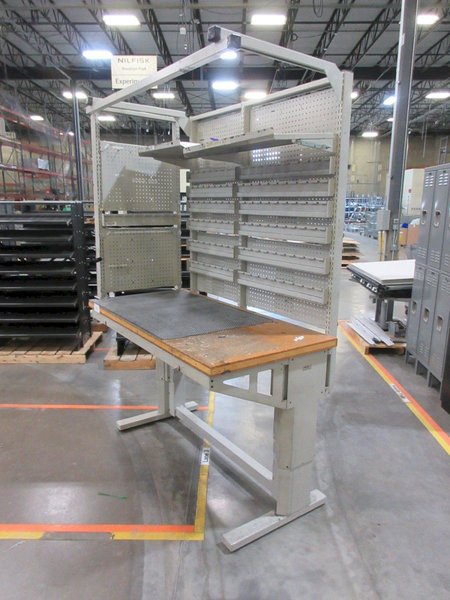 Work Bench, Heavy Duty Metal, Adjustable with Wood Top and Adjustable Shelving- Auction Item