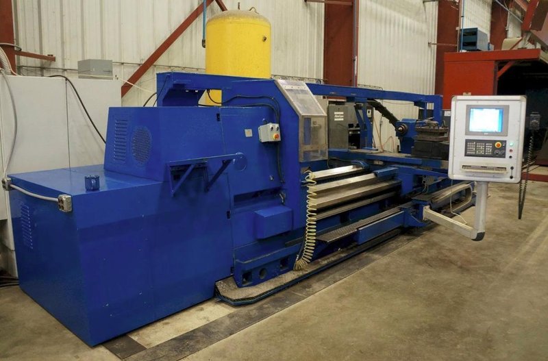 43" x 157" OKUMA LH55-N CNC LATHE WITH UPDATED (2018) FANUC CONTROLS. STOCK # 0545326