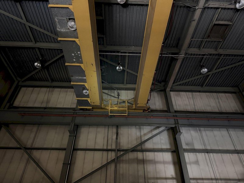 50/10 TON  X 68' SPAN ORLEY MEYER DOUBLE GIRDER OVERHEAD BRIDGE CRANE. STOCK # 0757426