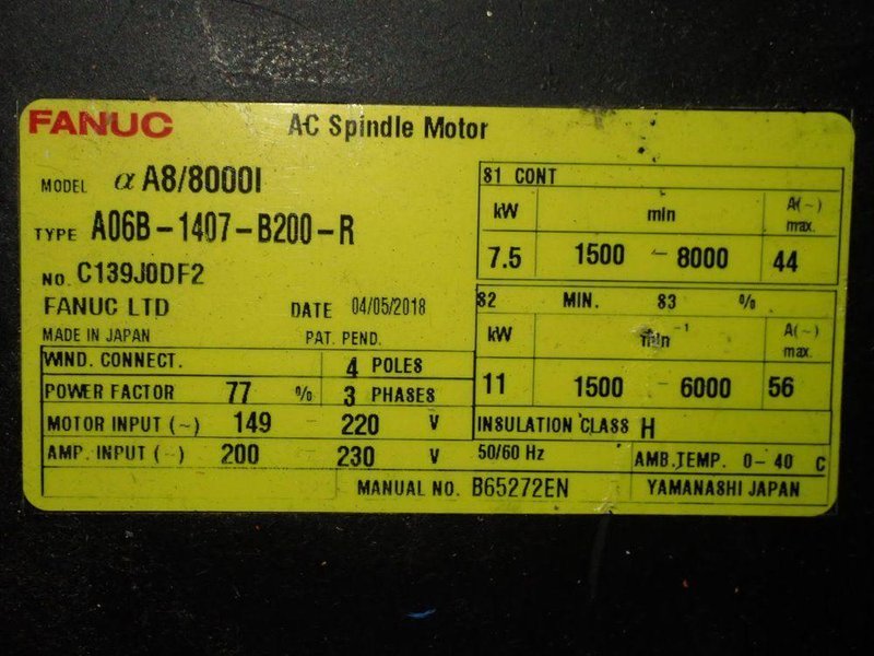 FANUC 11 KW SERVO MOTOR  -  A06B-1407-B200-R