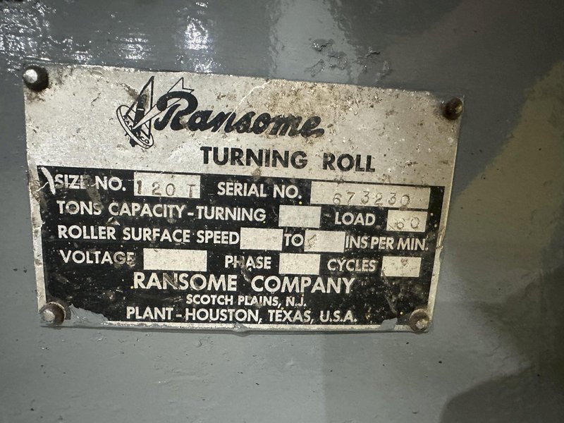 120 TON (240,000 LBS) RANSOME PANDJIRIS POWERED TANK TURNING ROLLS, POWER &amp; IDLER: STOCK #23142