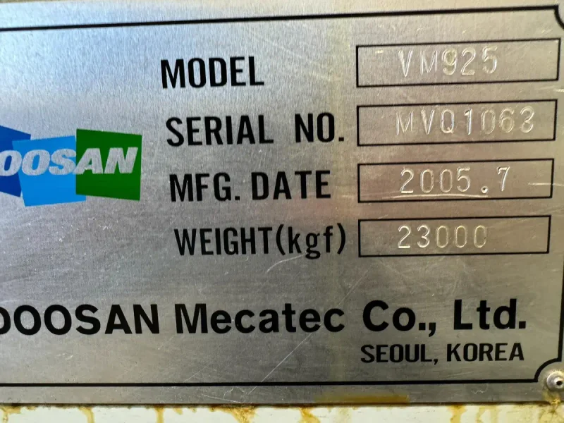 2005 DOOSAN VM925 | Machining Centers, Vertical