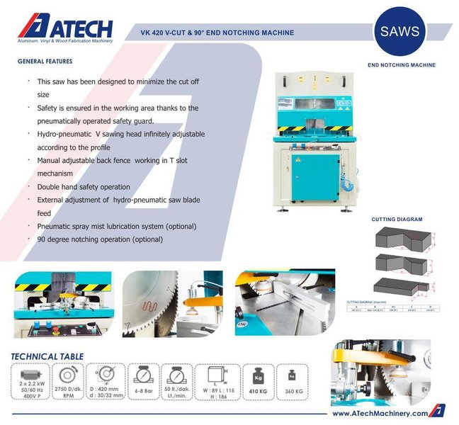 ATECH YILMAZ MODEL #VK 420 V-CUT &amp; 90° END NOTCHING SAW, NEW 2025 : YOBRO 26345