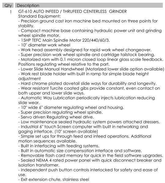 Glebar GT-610 Infeed/Thrufeed Centerless Grinder, 2022- Feedall Feed System, Open to Offers!