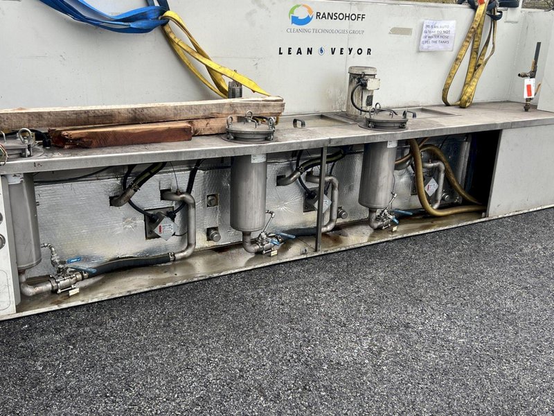 9&quot; X 192&quot; RANSOHOFF LEANVEYOR FOUR STAGE (WASH/RINSE/RINSE/BLOW OFF) WASHER. STOCK # 1113425.