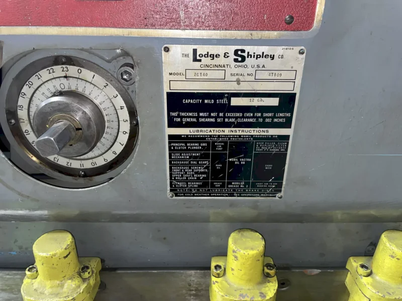 40"  x 12 GA LODGE &amp; SHIPLEY MODEL #2CT40 MECHANICAL POWER SHEAR: YOBRO #25139