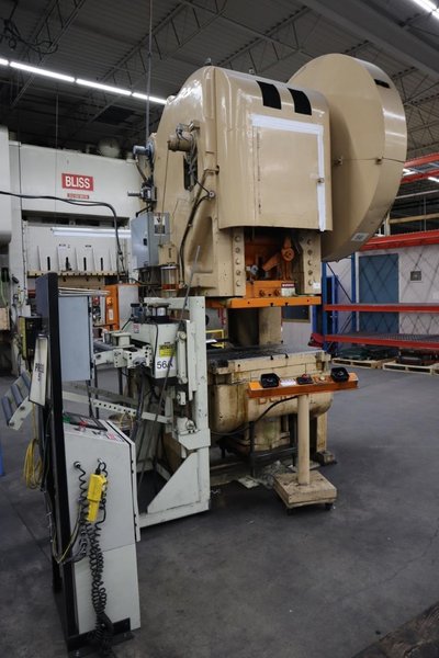 Bliss #29 150 Ton OBI Back Geared Punch Press, Single Crank,  Air Clutch and Brake, Rowe 24" Press Feed