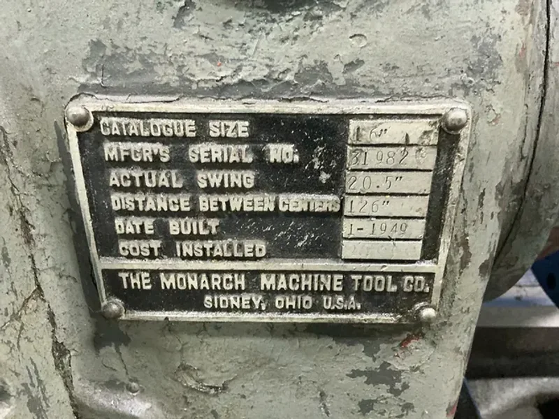 MONARCH MACHINE TOOL CO. 20.5”X126” LATHE  -  16”