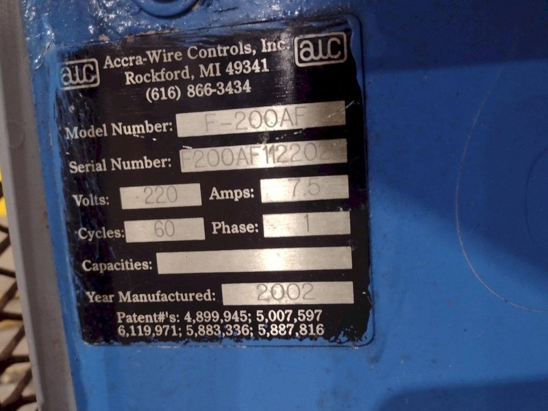 5,500 LBS X 48" AWC ACCRA WIRE CONTROLS MODEL #F-200AF HORIZONTAL PALLET TYPE POWERED DE-COILER REEL: STOCK #19270