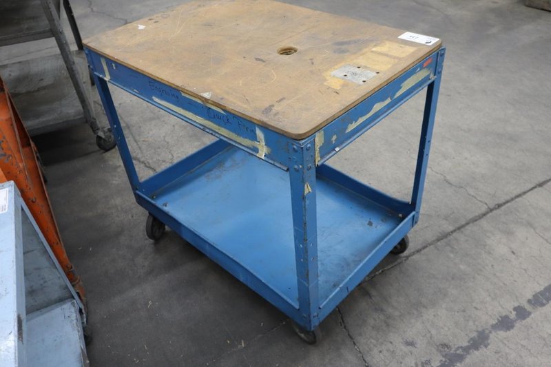 Rolling Sheet Metal Shop Cart with Particle Board Top- Auction Item
