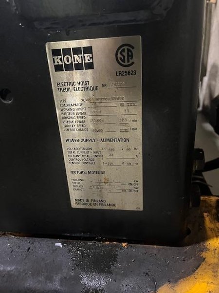 20 TON KONE CRANE AND TROLLEY STOCK# 4192