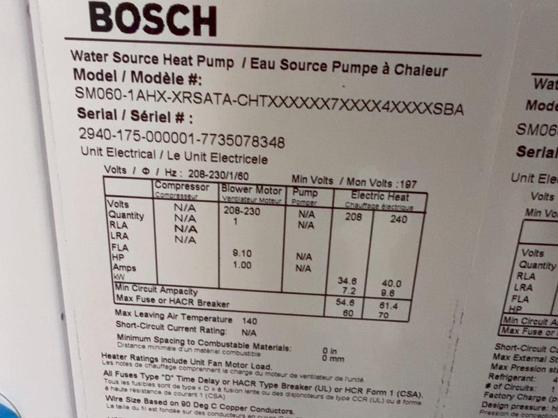 Bosch Water Source Heat Pump - Sm060-1ahx-xrsata-chtx