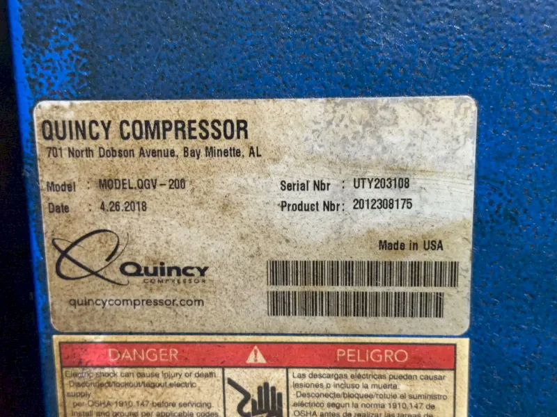 QUINCY 200 HP AIR COMPRESSOR  -  QGV-200