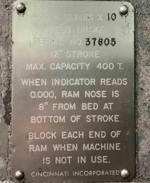 400 TON X 14' CINCINNATI MODEL #400H-10 HYDRAULIC PRESS BRAKE: STOCK #22782