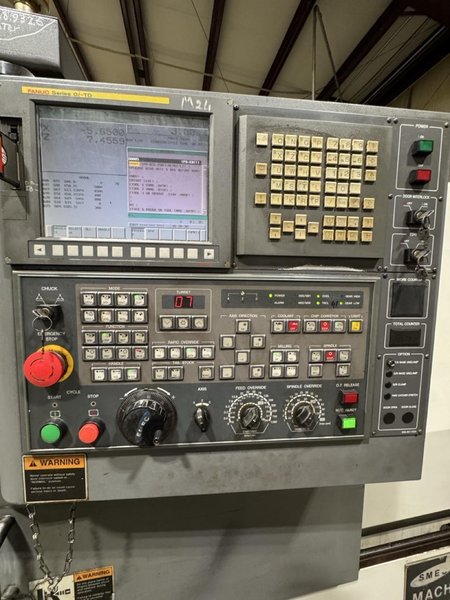 Samsung SL40/1500 CNC lathe, 2012 – RIP Steady Rest, 4.6″ Spindle Bore, Fanuc 0i-TD Control
