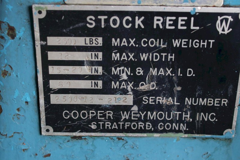 2500 LBS X 12&quot; COOPER WEYMOUTH DOUBLE END COIL REEL: STOCK #75615