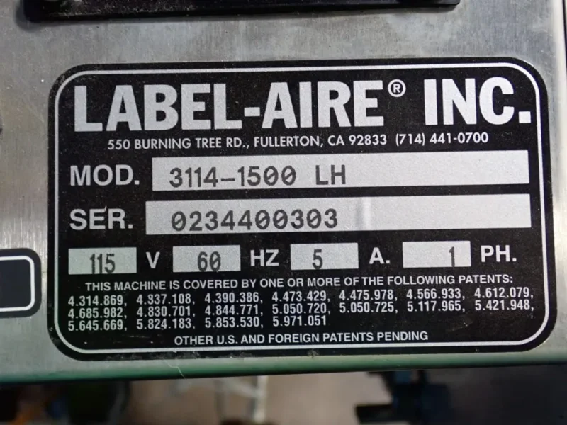 LABEL-AIRE INC. LABEL PRINTER   -  3114-1500 LH