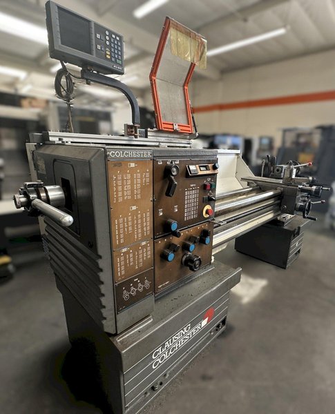 Clausing Colchester 13" Manual Lathe DRO 440 Volt w/ 8" 3 Jaw Chuck, 5C Collet, Guard Top, Dolores Tool Post, Tool Blocks, Trve Dial, and Tooling