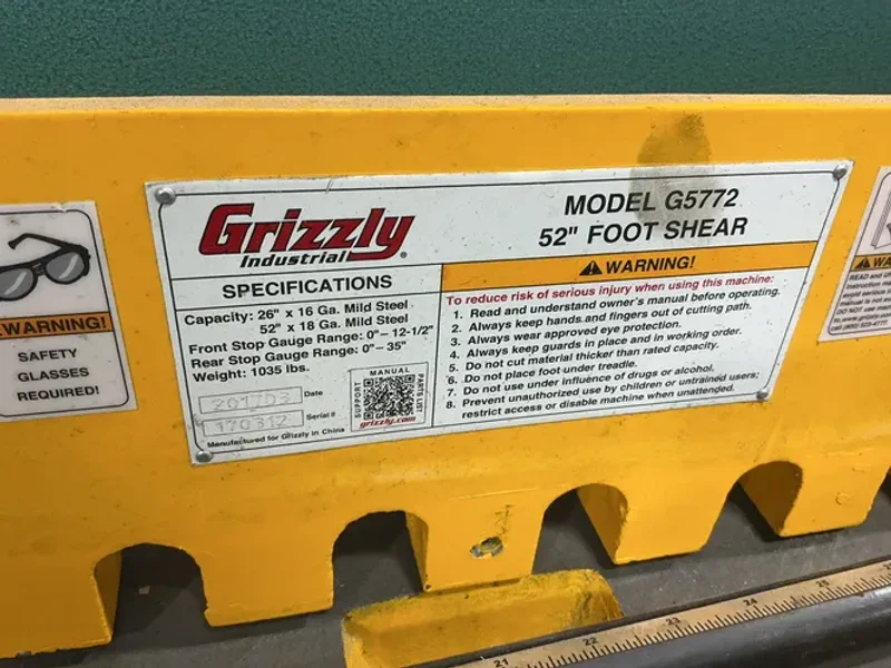 GRIZZLY 52” X 18 GA MILD STEEL FOOT SHEAR   -  G5772