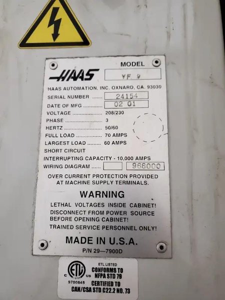 Haas VF-9 Vertical CNC Milling Machine