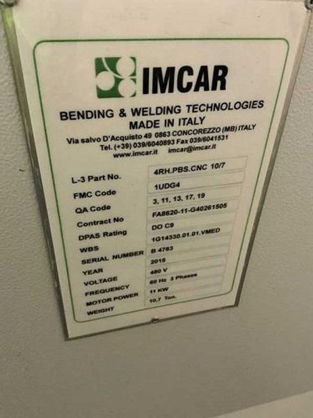 12&#039; X 5/16&quot; IMCAR MODEL #4RH.PBS.CNC PLATE BENDING ROLLS