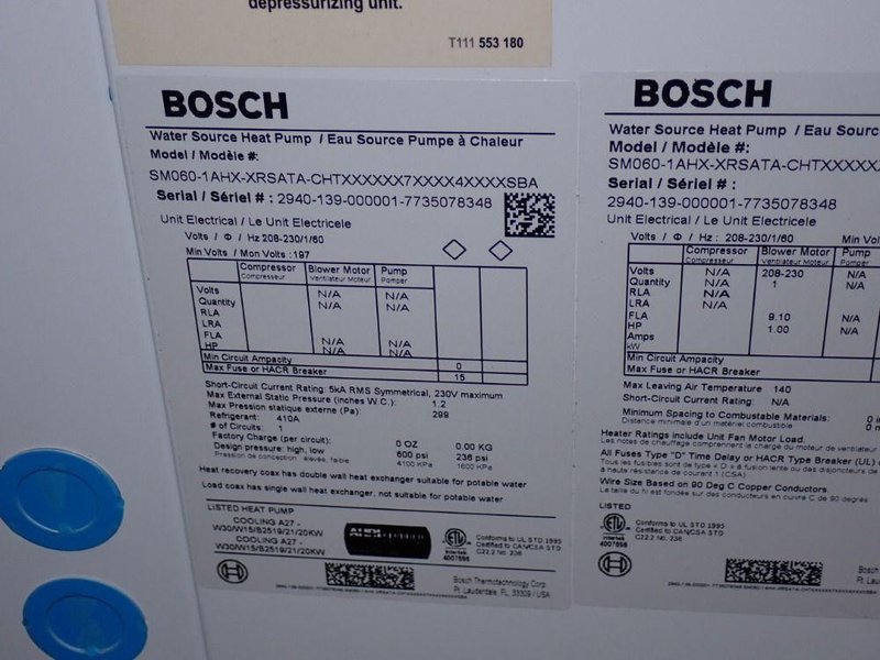 Bosch Water Source Heat Pump - Sm060-1ahx-xrsata-chtx