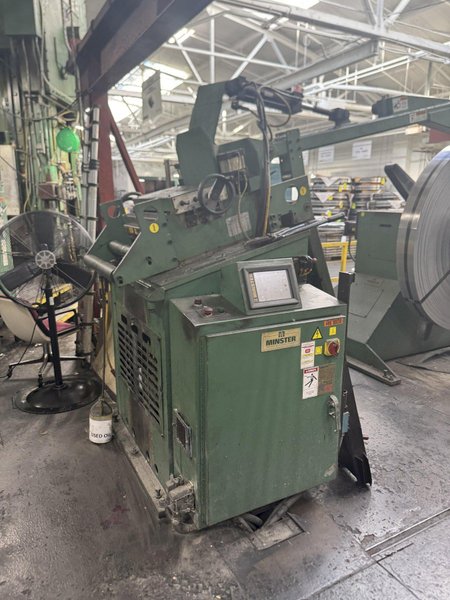 150 TON MINSTER P2-150-54 PIECE MAKER STRAIGHT SIDE HIGH SPEED PRESS WITH MINSTER FEEDLINE. STOCK # 0431226