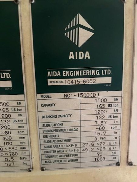 165 TON AIDA GAP FRAME SERVO PRESS